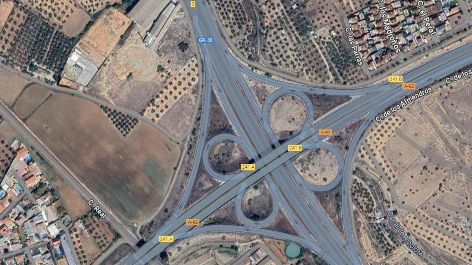 Vista aérea de la conexión entre la A-92 y la Autovía de Circunvalación