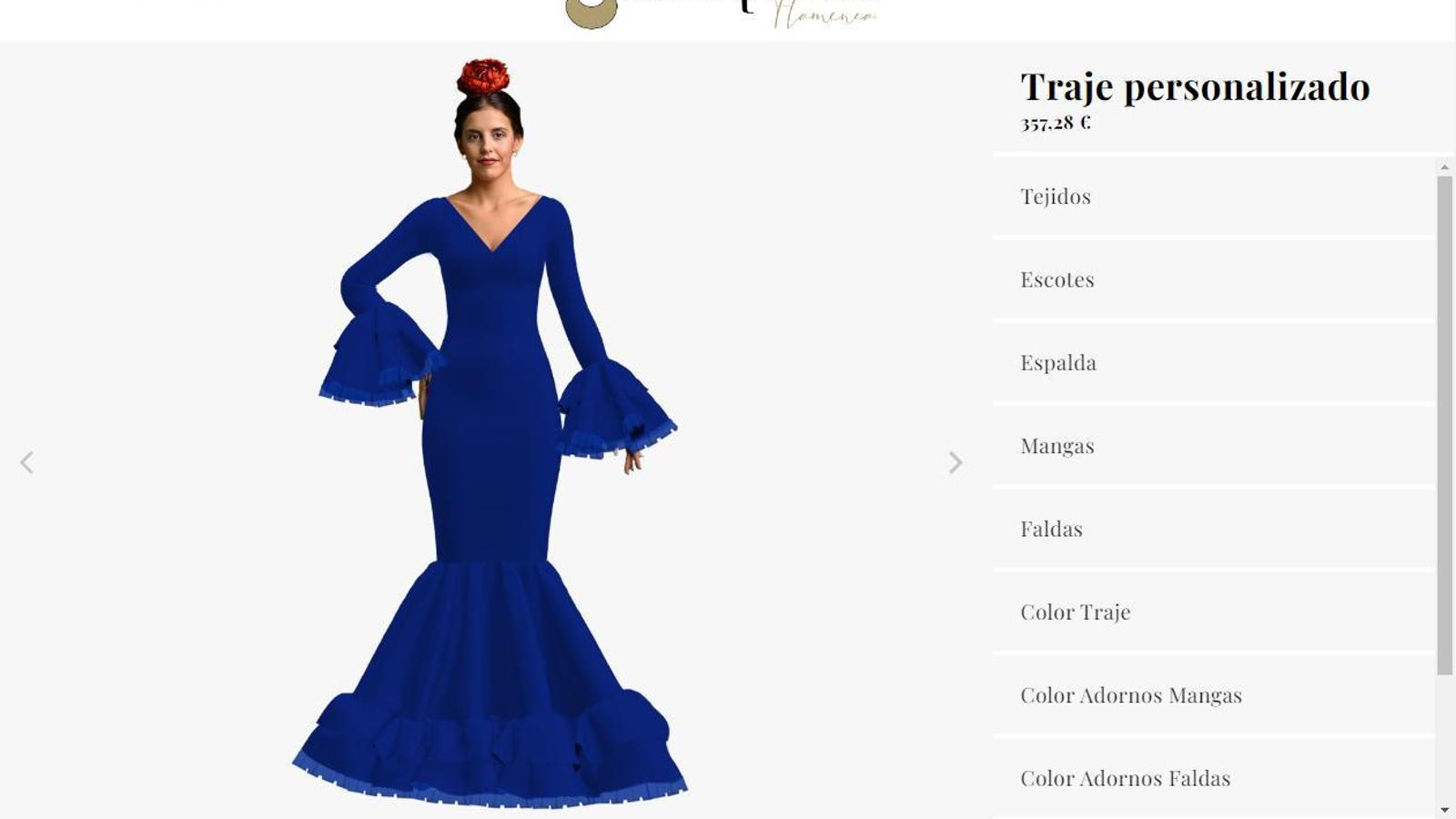 Editor de trajes en la web de Marquina Flamenca
