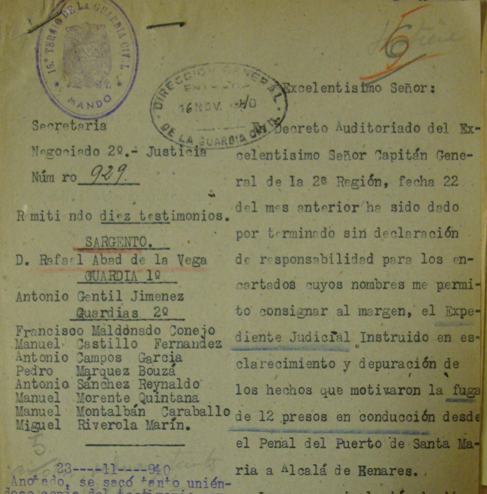Resolución del expediente judicial sobre la fuga de presos en junio de 1936. Resolución del expediente judicial sobre la fuga de presos en junio de 1936.