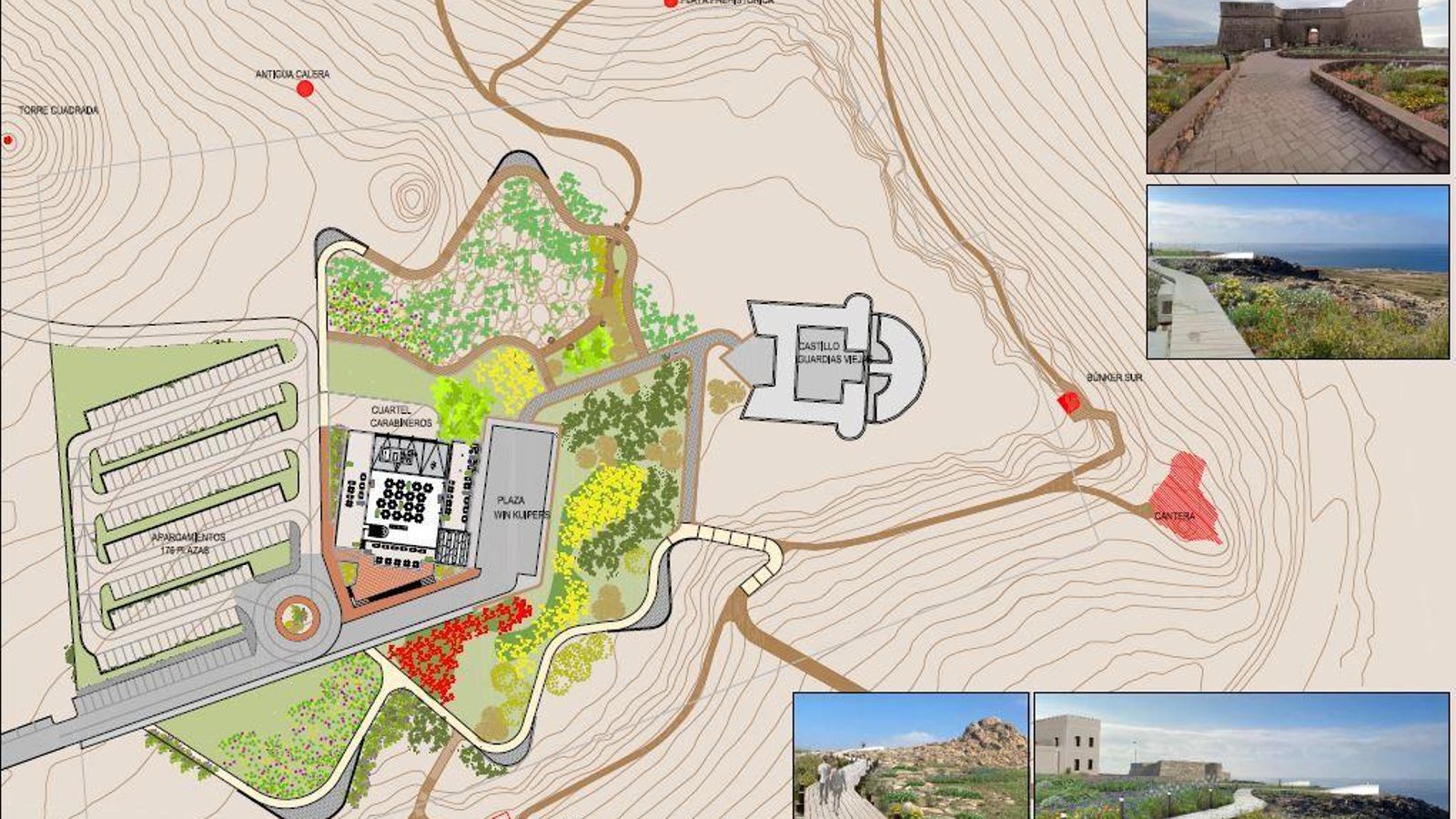 Planos e imágenes renderizadas del que será el Jardín Mediterráneo junto al Castillo de Guardias Viejas.