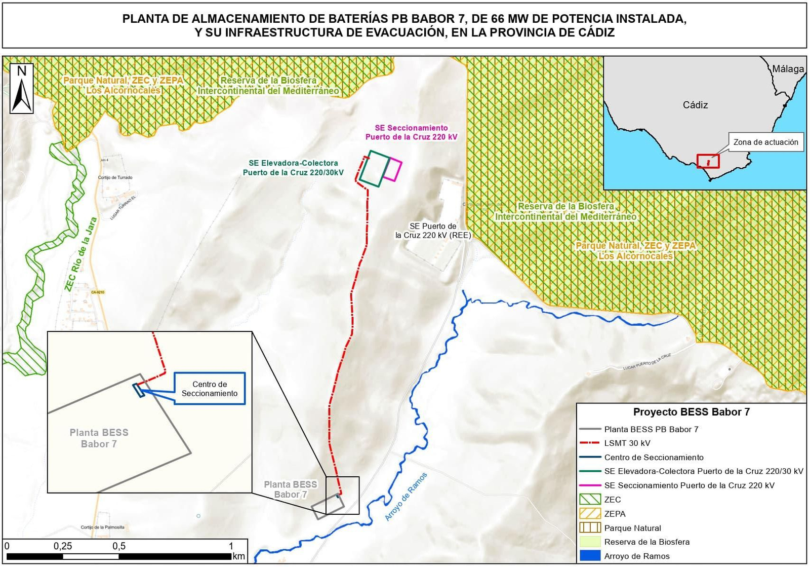 Mapa de situación de la planta de baterías PB Babor 7 de Arena Green Power.