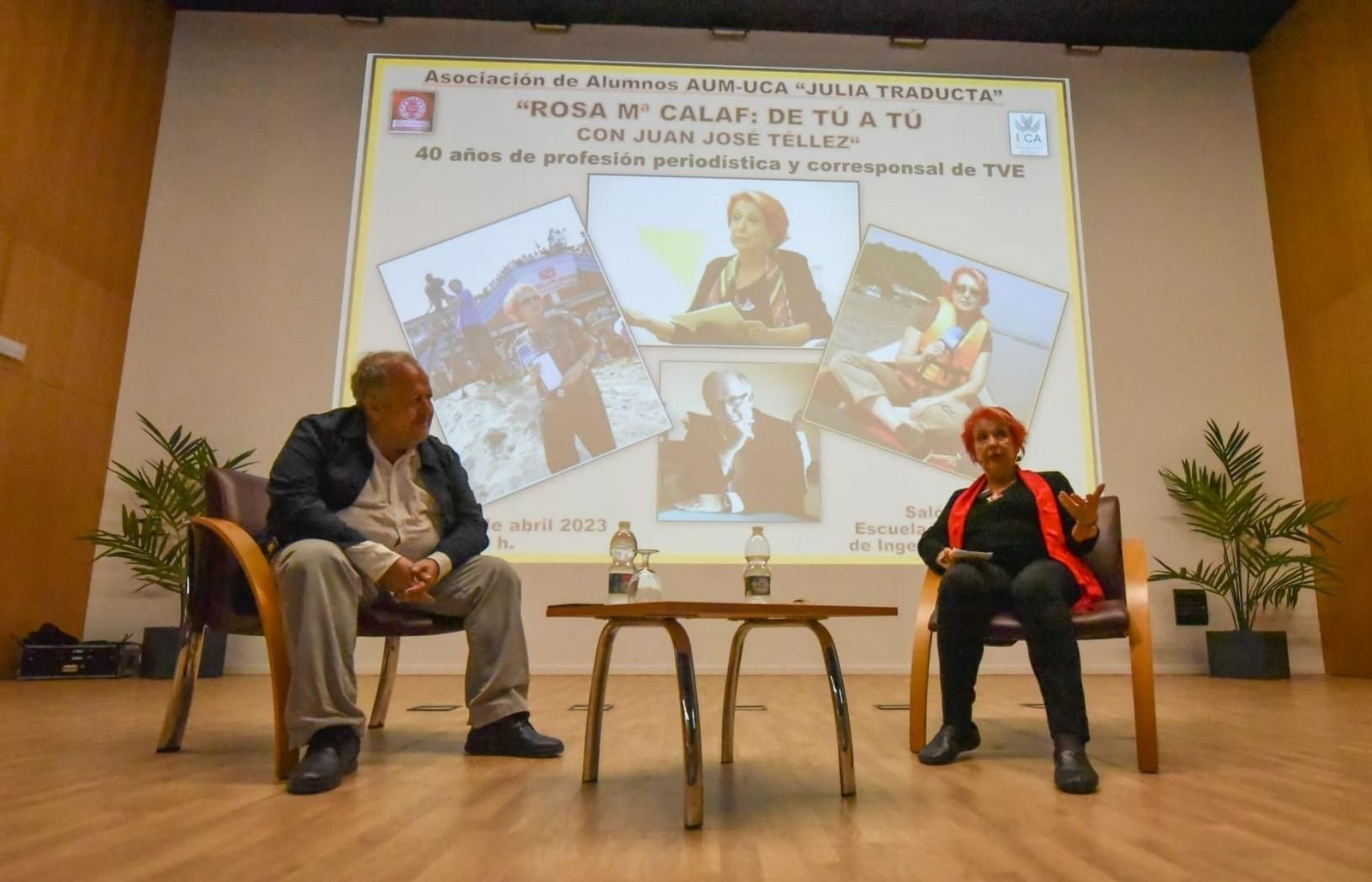 Juan José Téllez y Rosa María Calaf, en el salón de actos de la Politécnica de Algeciras.