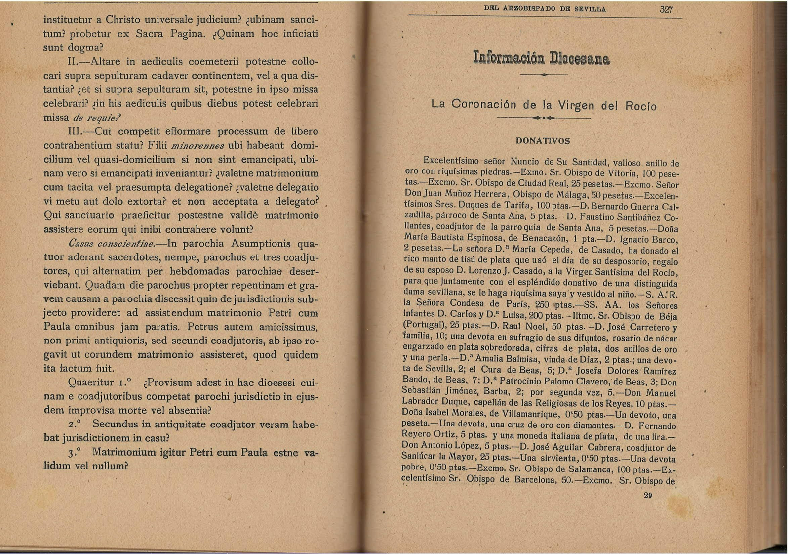 listas de donativos para corona de la Virgen del Rocío de 1919