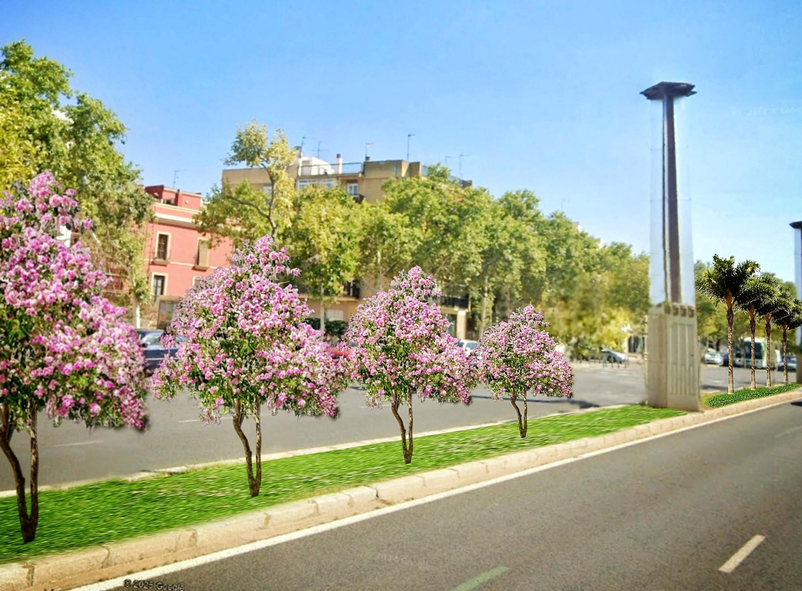 Recreación del tapiz vegetal de Lippia y de parte de la arboleda que tendrá la mediana de Torneo