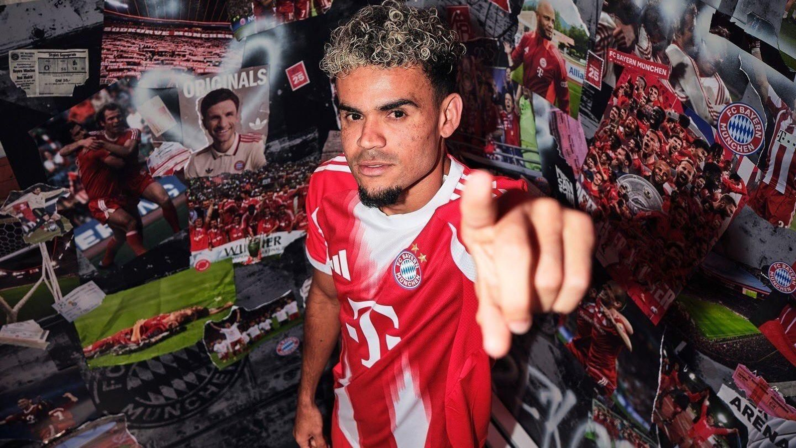 Luis Díaz, con la camiseta del Bayern en las redes del club.