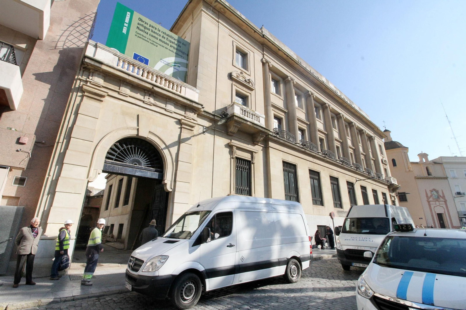 Una de las últimas obras en la capital onubense, en este caso las de la rehabilitación del edificio del Banco de España.