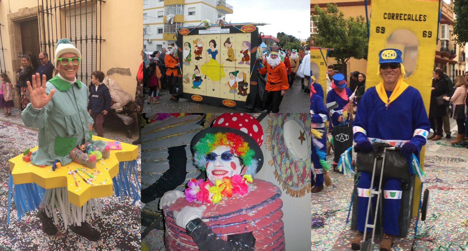 Juan Andrés Lomares en algunas de sus participaciones en la Cabalgata del Humor