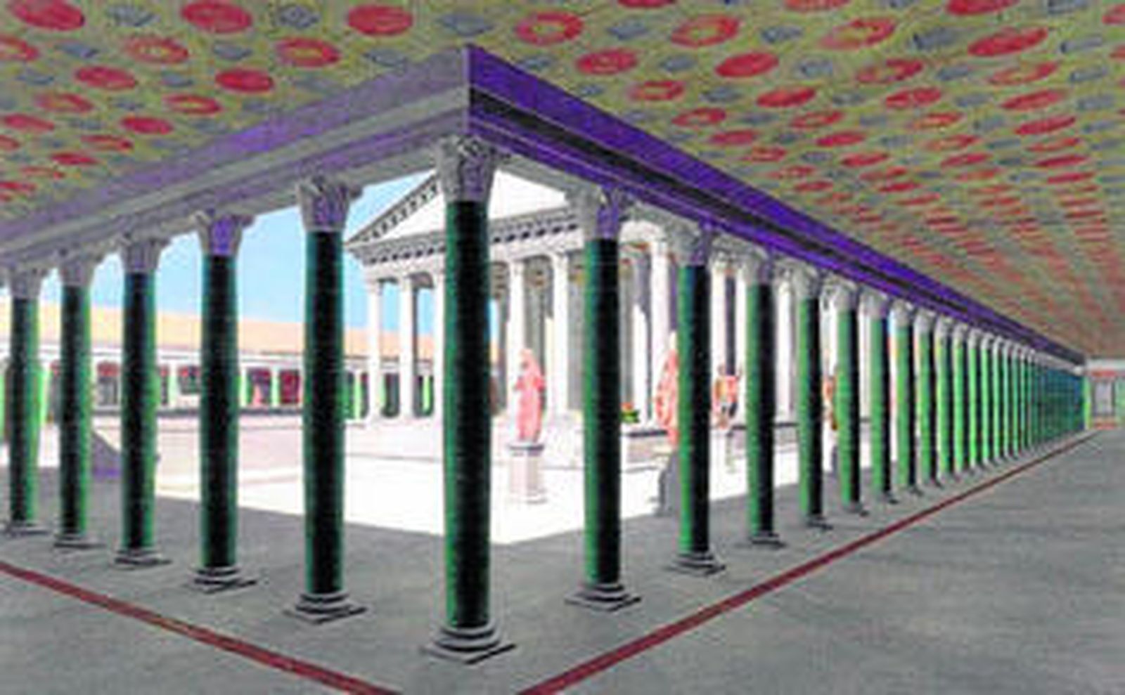 Imagen virtual de la galería porticada del patio principal de la Casa de Exedra de Itálica.