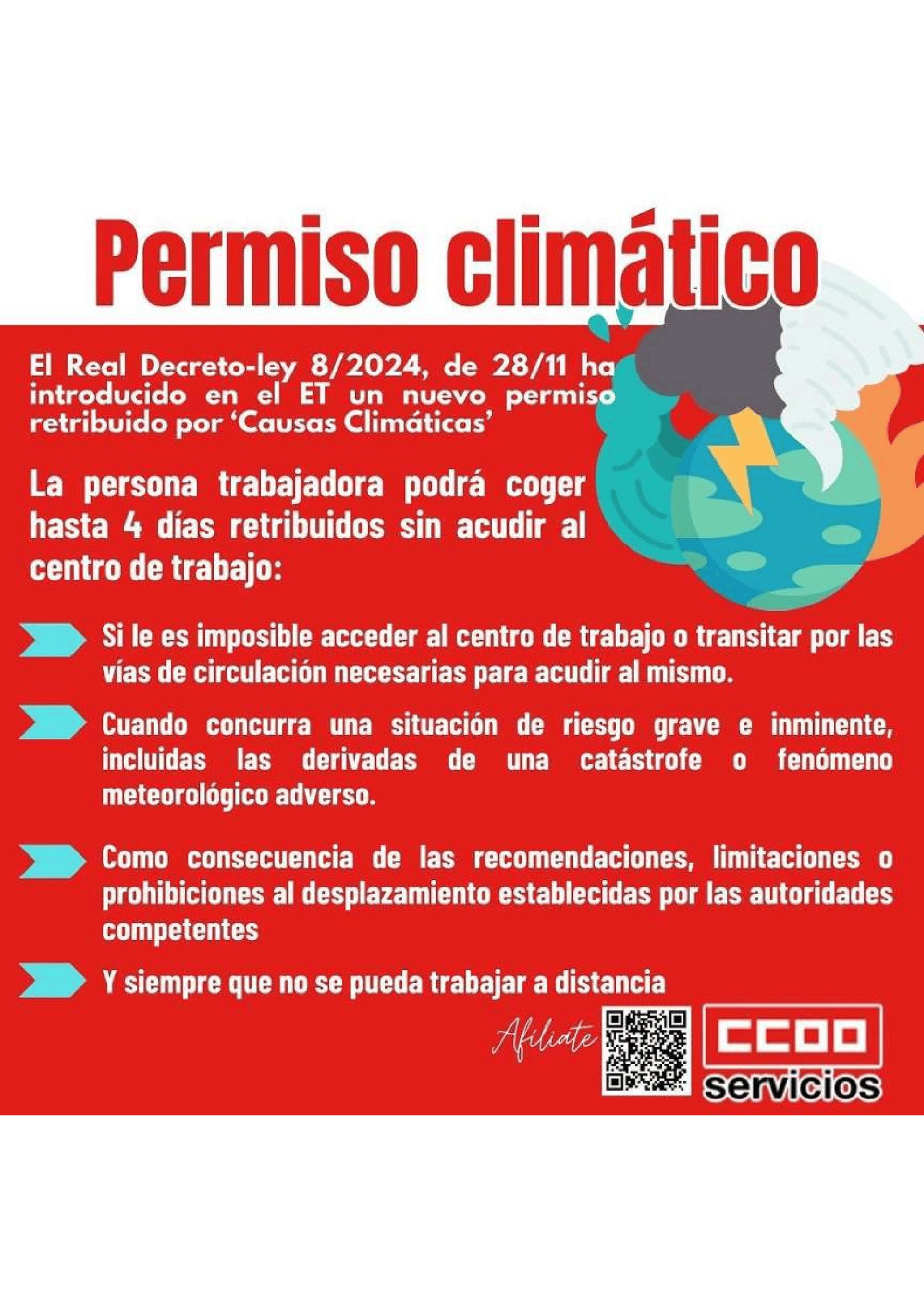 CCOO lanza una información de servicio público y alerta de la necesidad de adaptar la actividad laboral a las alertas climatológicas.