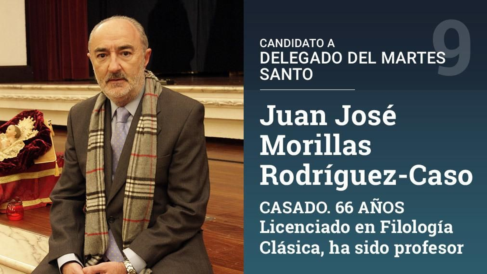 Ha ocupado diversos cargos en la junta de gobierno de la Macarena y en el Consejo de Cofradías, donde actualmente es delegado del Martes Santo.