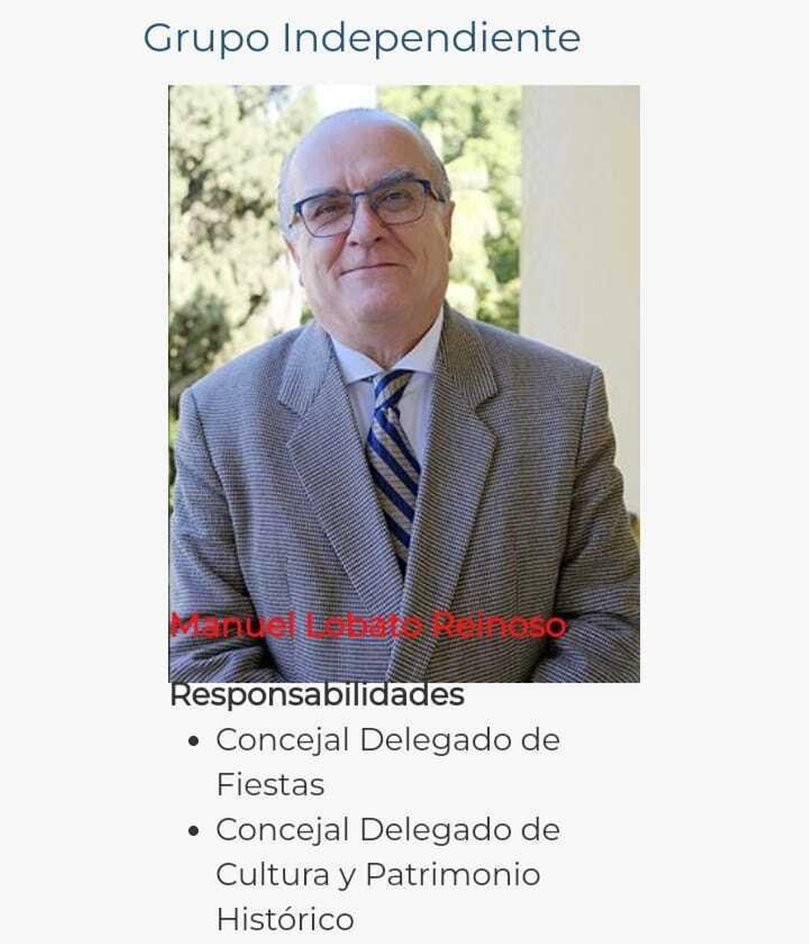 Captura de la web del Ayuntamiento de Sanlúcar en la que Manuel Lobato figura como único miembro del denominado 'grupo independiente'
