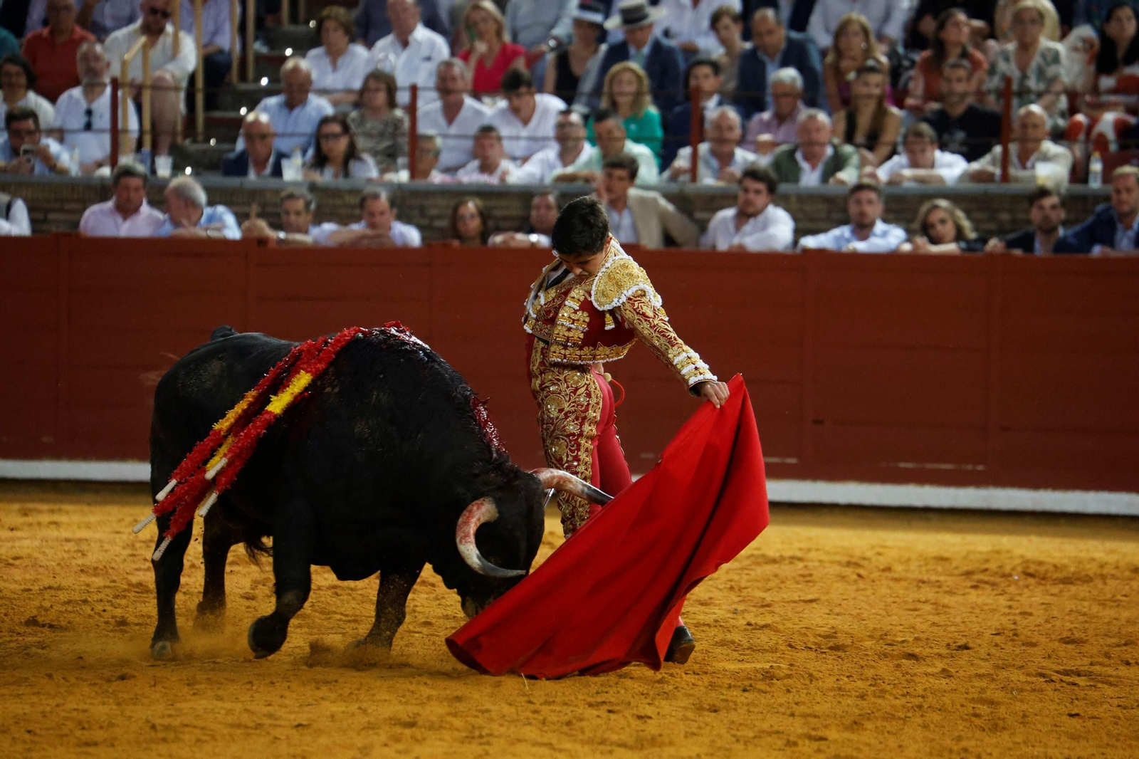 Manuel Román, Juan Ortega y Roca Rey, en la plaza de toros de Córdoba