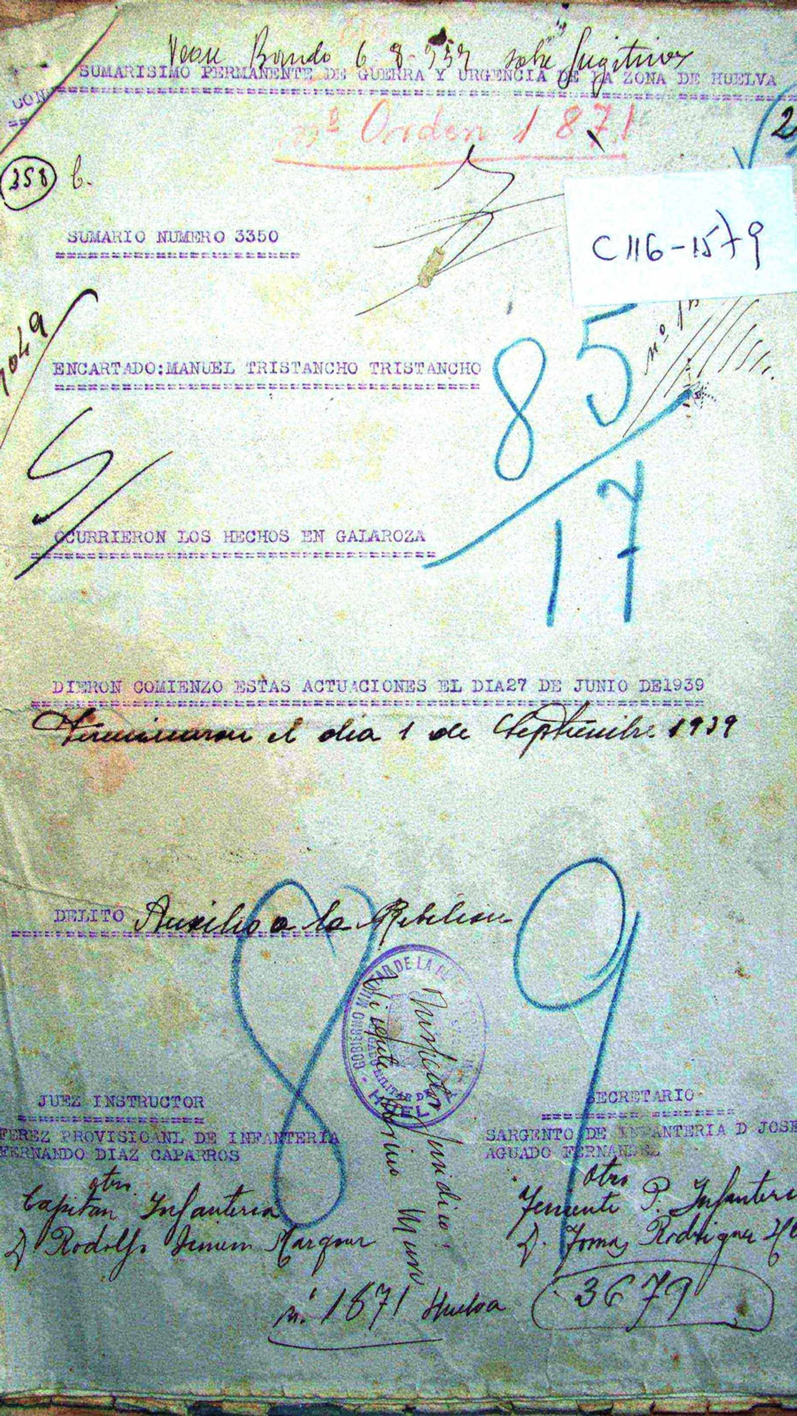 Portada del juicio contra Manuel Tristancho.