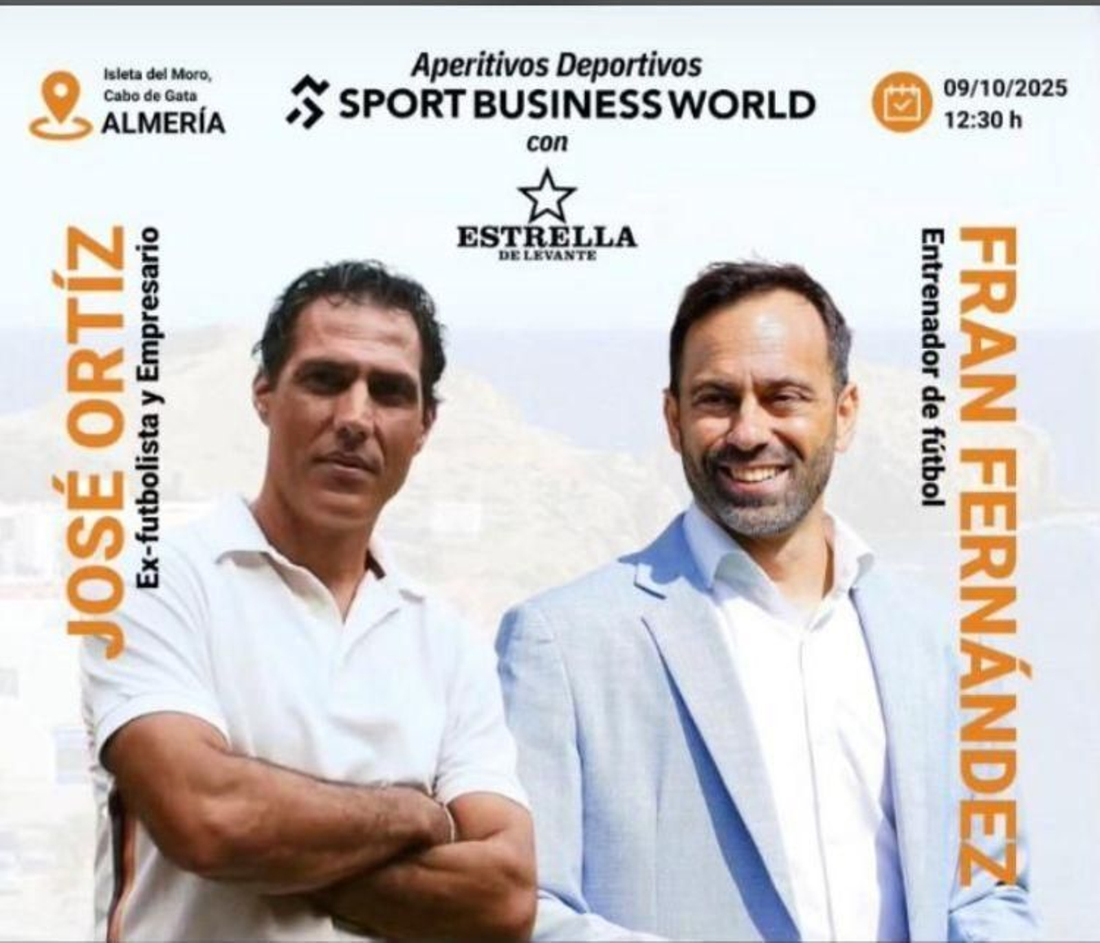 Cartel del evento organizado por la consultora Sport Business World con los almerienses José Ortiz y Fran Fernández.