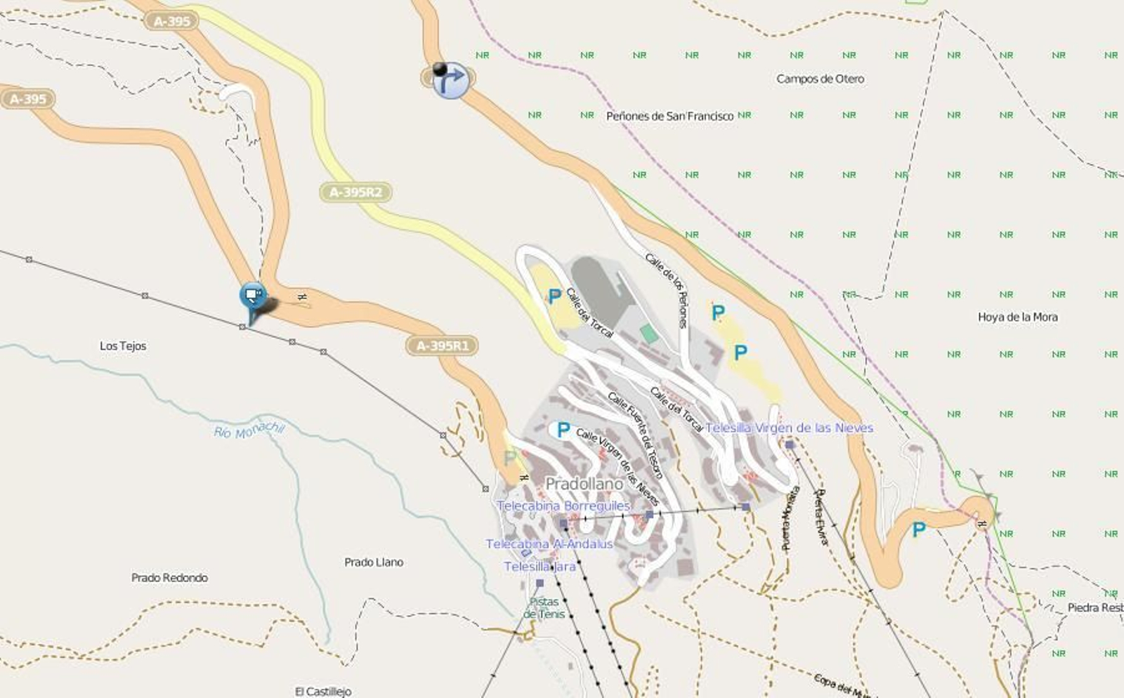 Punto negro donde está situado el corte al tráfico