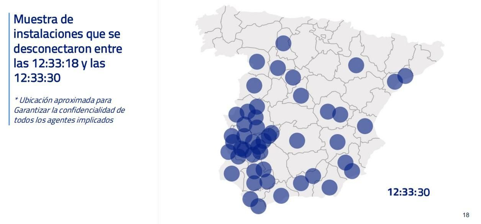 Muestra de las instalaciones que se desconectaron entre las 12:33.18 y las 12:33.30, que muestra Huéneja y la zona de Caparacena Muestra de las instalaciones que se desconectaron entre las 12:33.18 y las 12:33.30, que muestra Huéneja y la zona de Caparacena