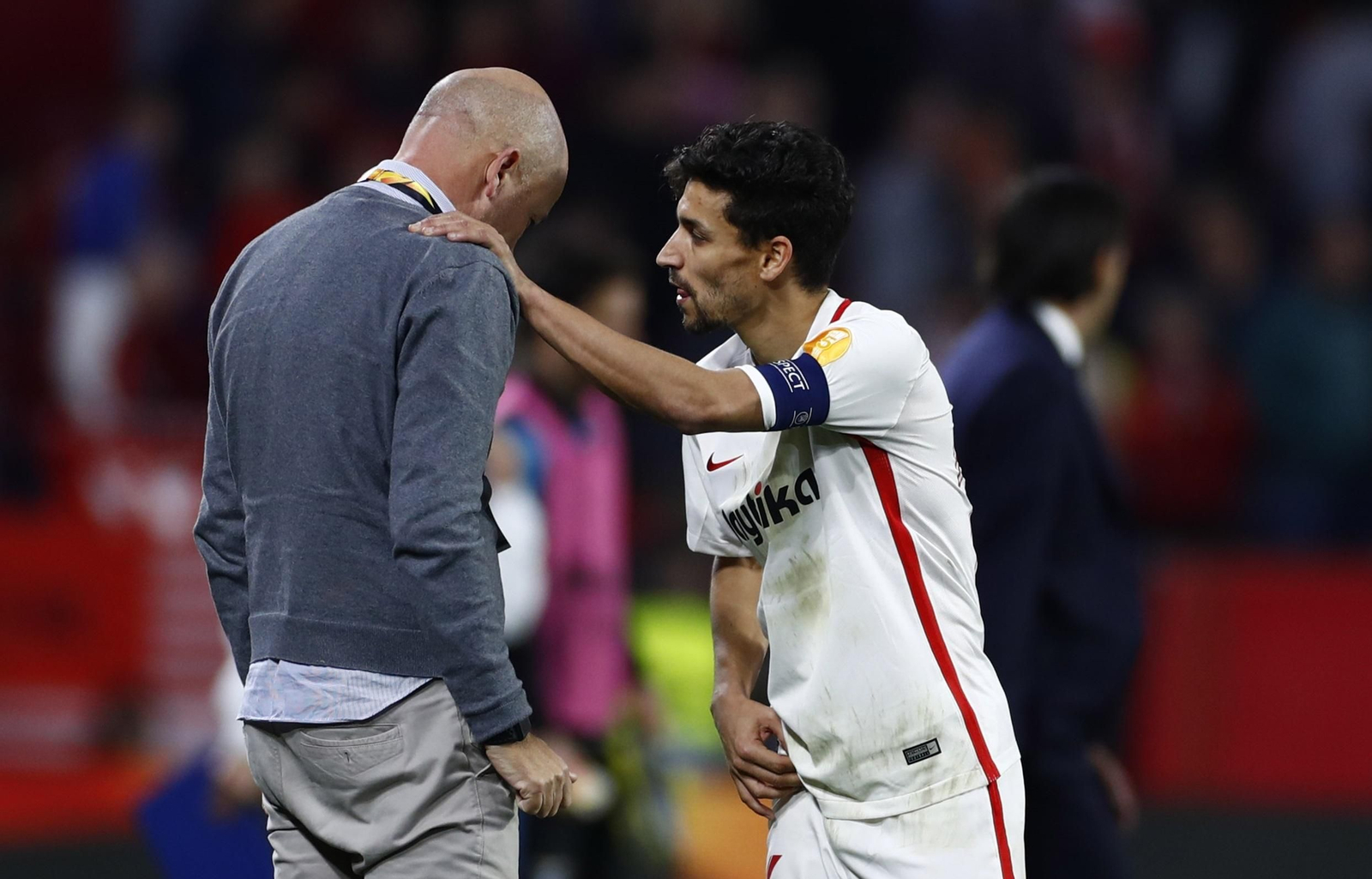 Jesús Navas salió tocado en el pubis en el encuentro ante la Lazio.