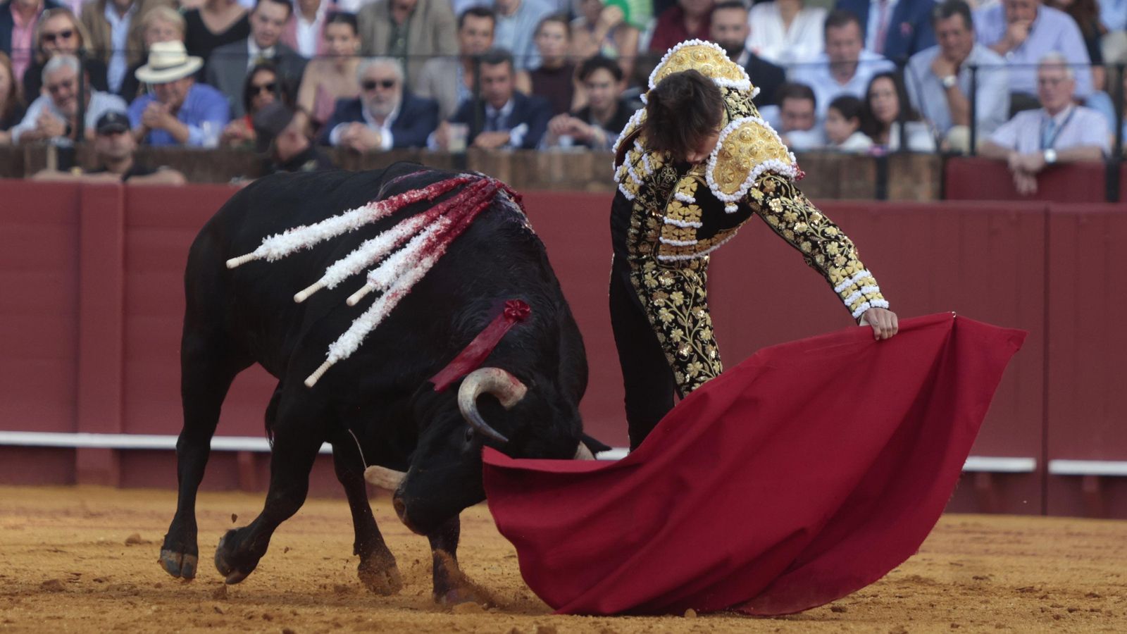Poderoso natural de Andrés Roca Rey a 'Desenvuelto, el tercer toro de la tarde.
