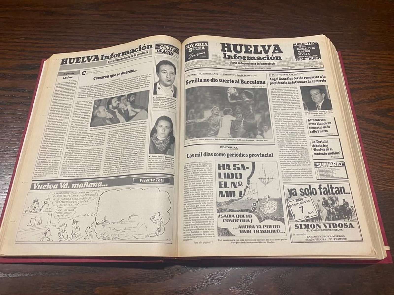 Portada de Huelva Información un 8 de mayo de 1986