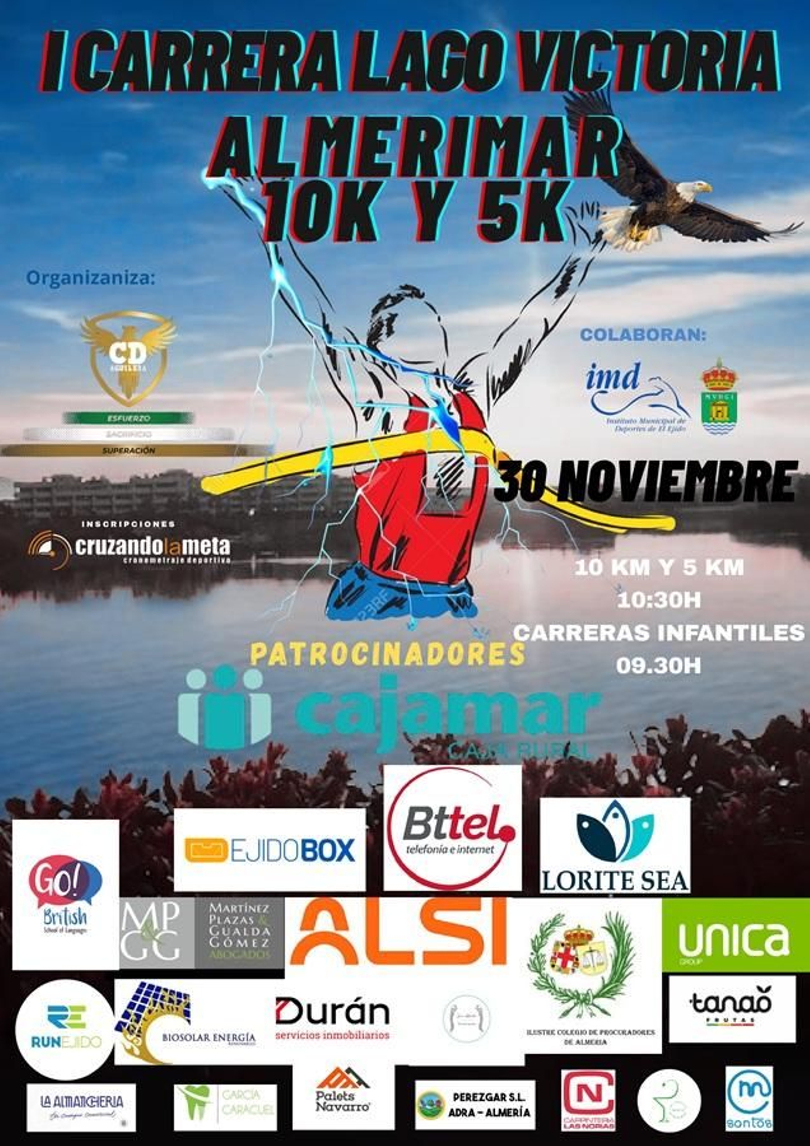 Cartel de la I Carrera Lago Victoria Almerimar CD Aguilera que se celebrará el próximo 30 de noviembre.