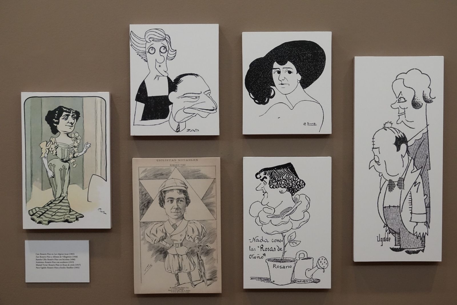 Caricaturas de Rosario Pino publicadas en la prensa de los años 20 y recogidas en la muestra.