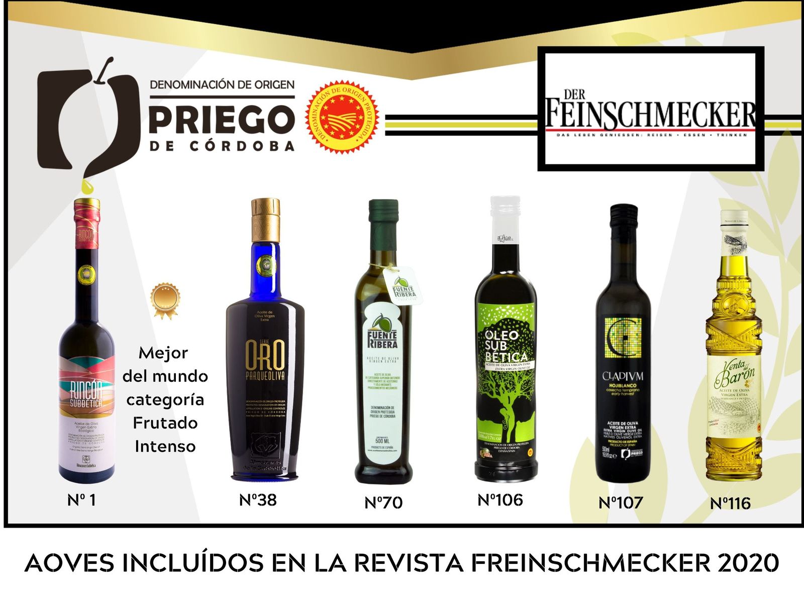 Aceites de la DOP incluidos en el ranking de Feinschmecker.