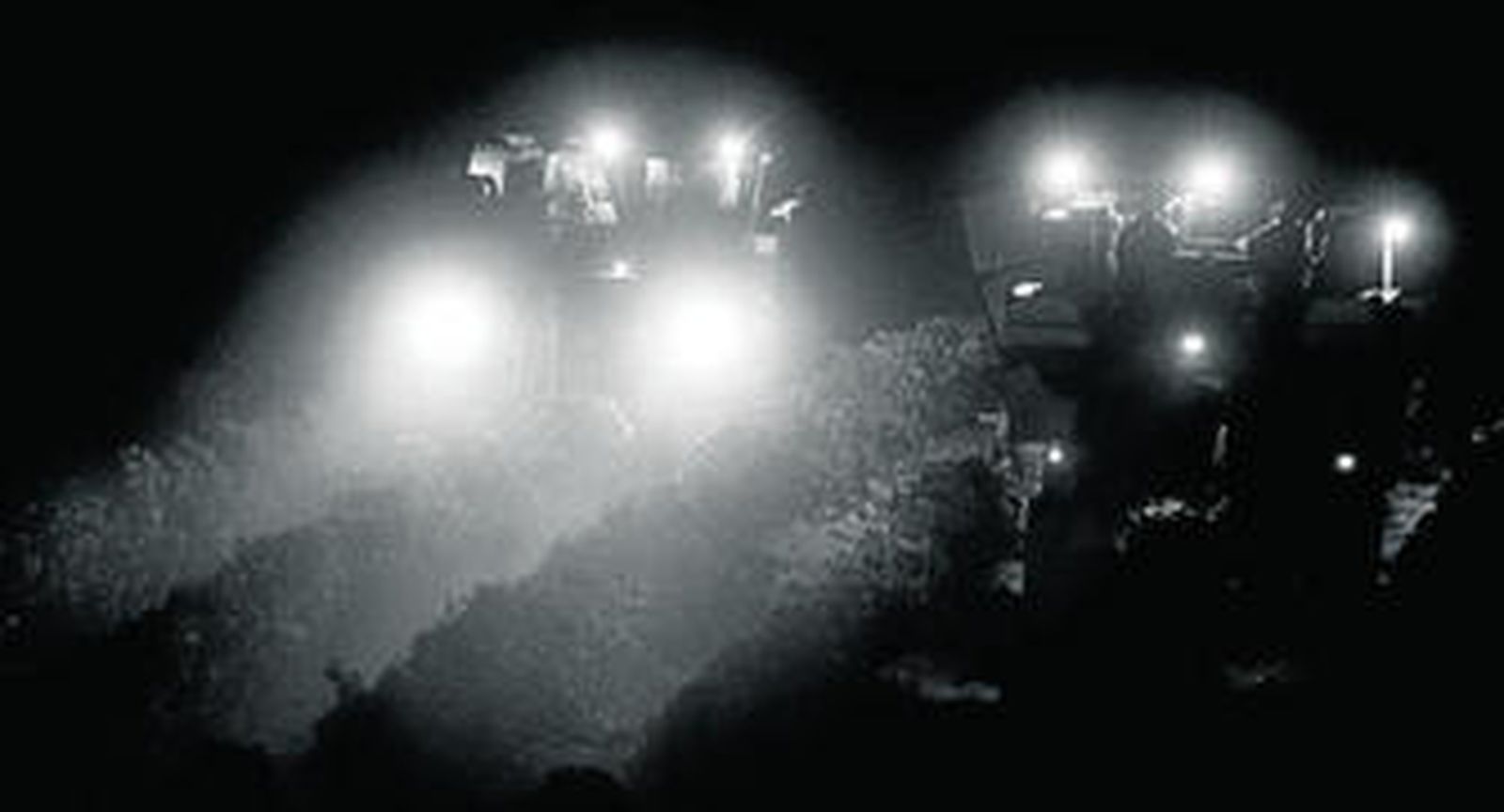 Máquinas entran en las hileras de los viñedos de González Byass de madrugada, la pasada semana.