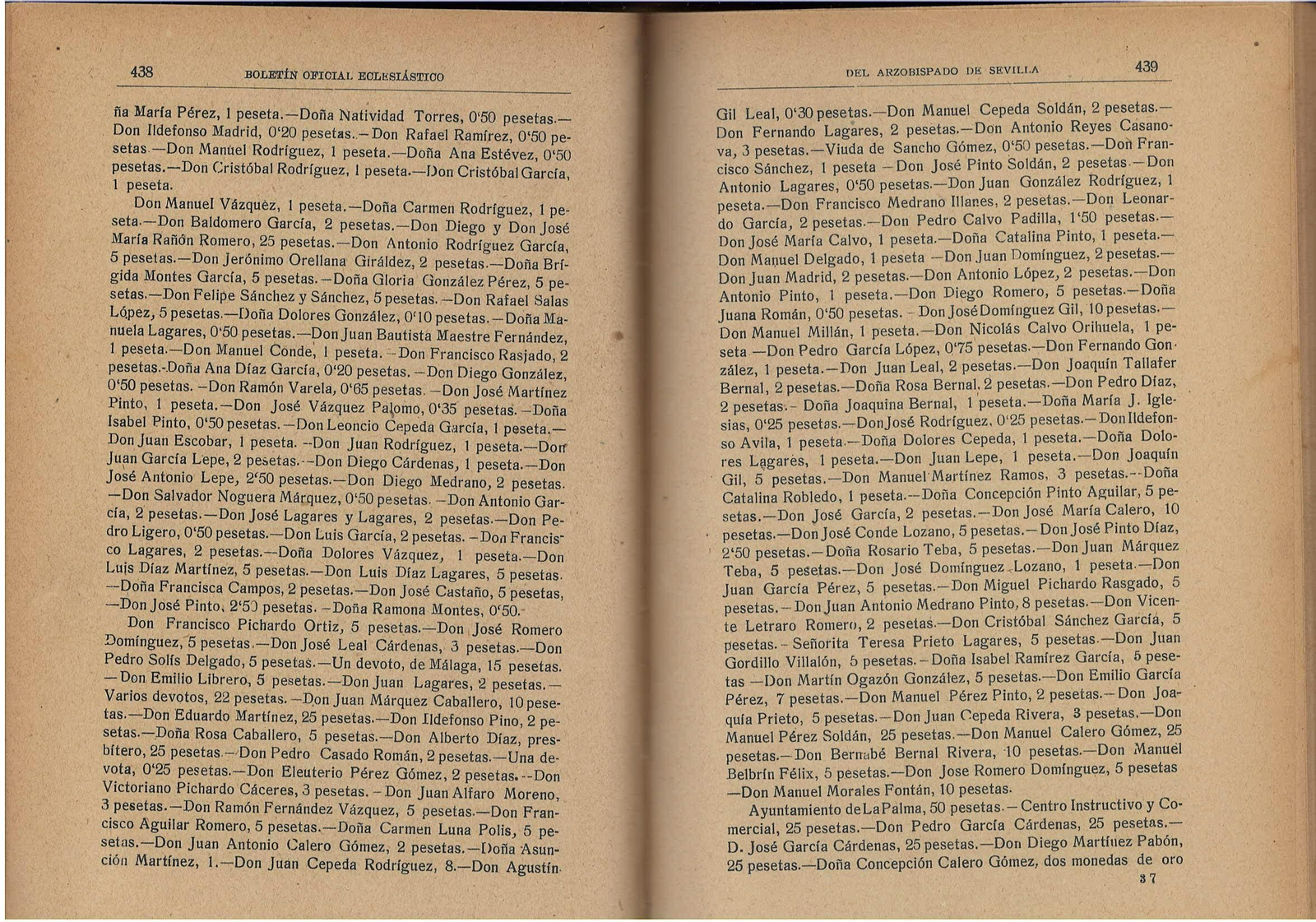 listas de donativos para corona de la Virgen del Rocío de 1919