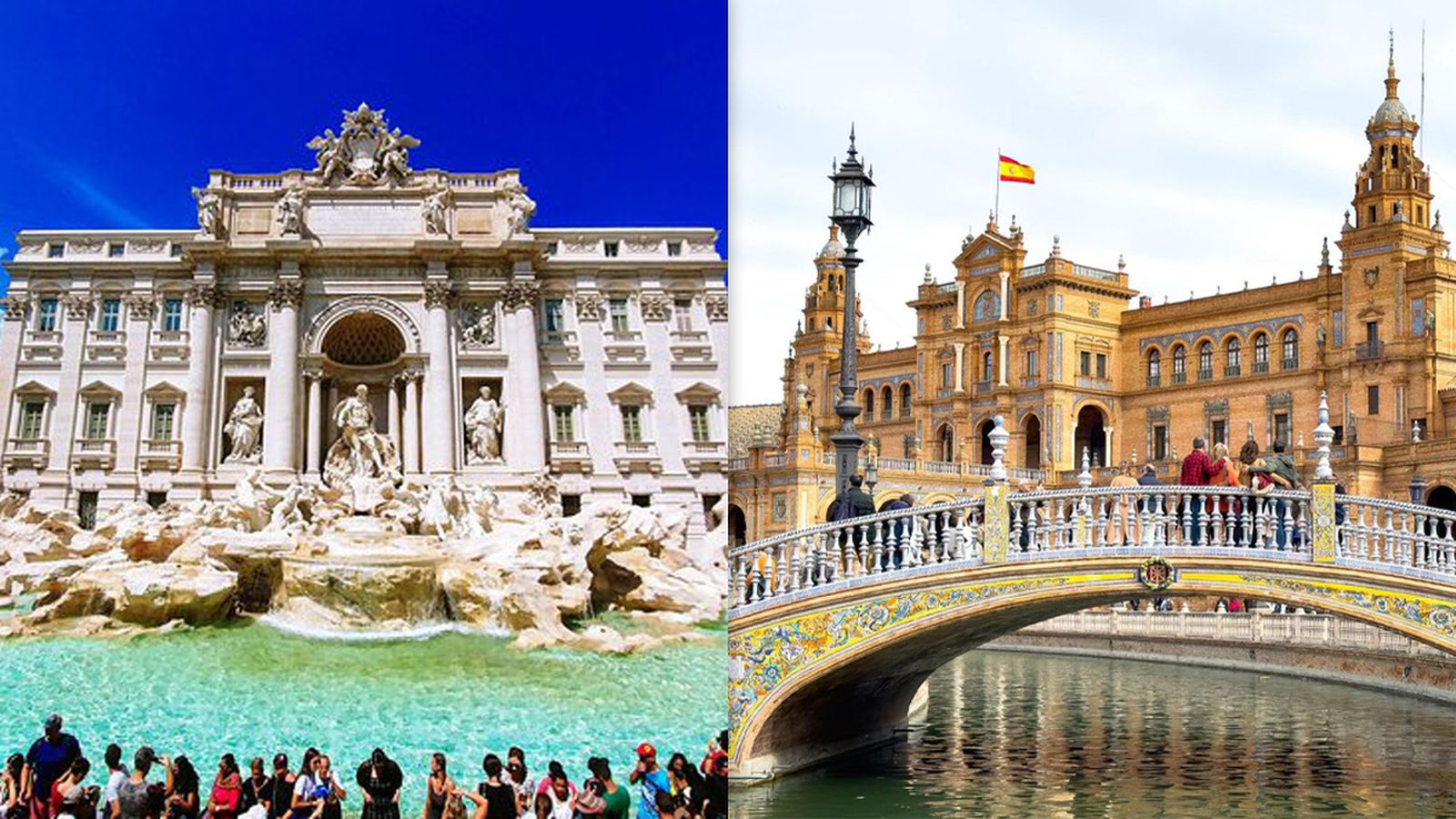 La Fontana de Trevi y la Plaza de España de Sevilla.