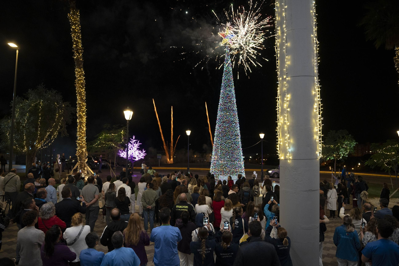 El encendido del alumbrado navideño del Hospital Universitario Torrecárdenas, en imágenes