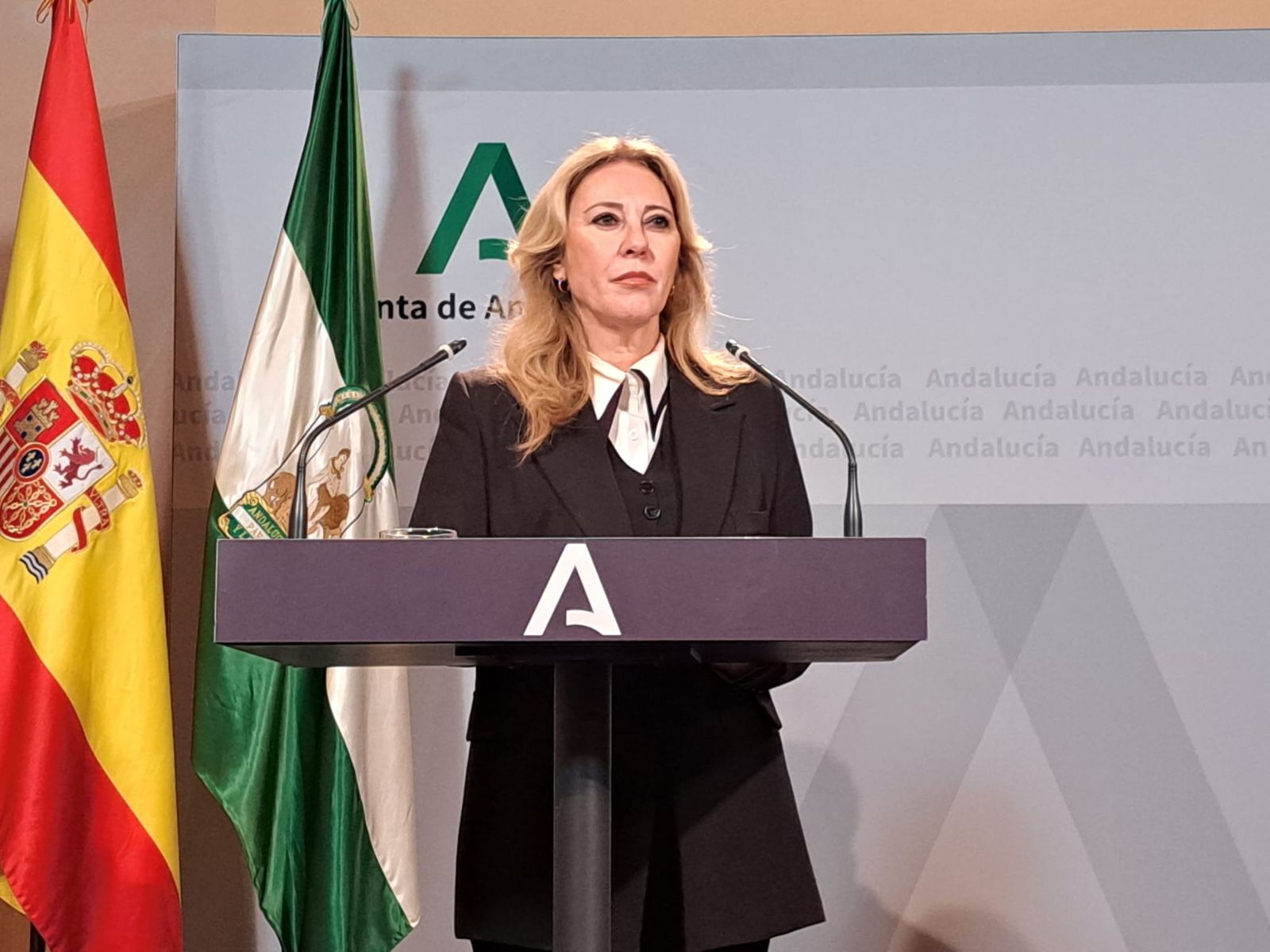 La consejera de Hacienda y portavoz, Carolina España, tras la rueda de prensa del Consejo de Gobierno.