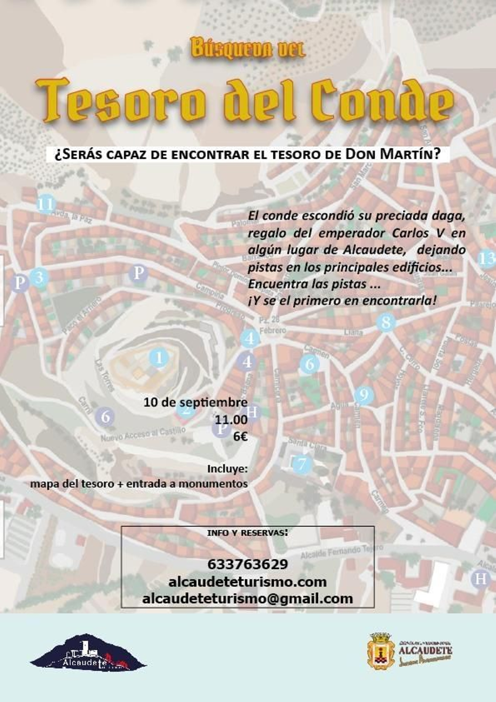 Cartel del escape room búsqueda del tesoro del conde en Alcaudete.