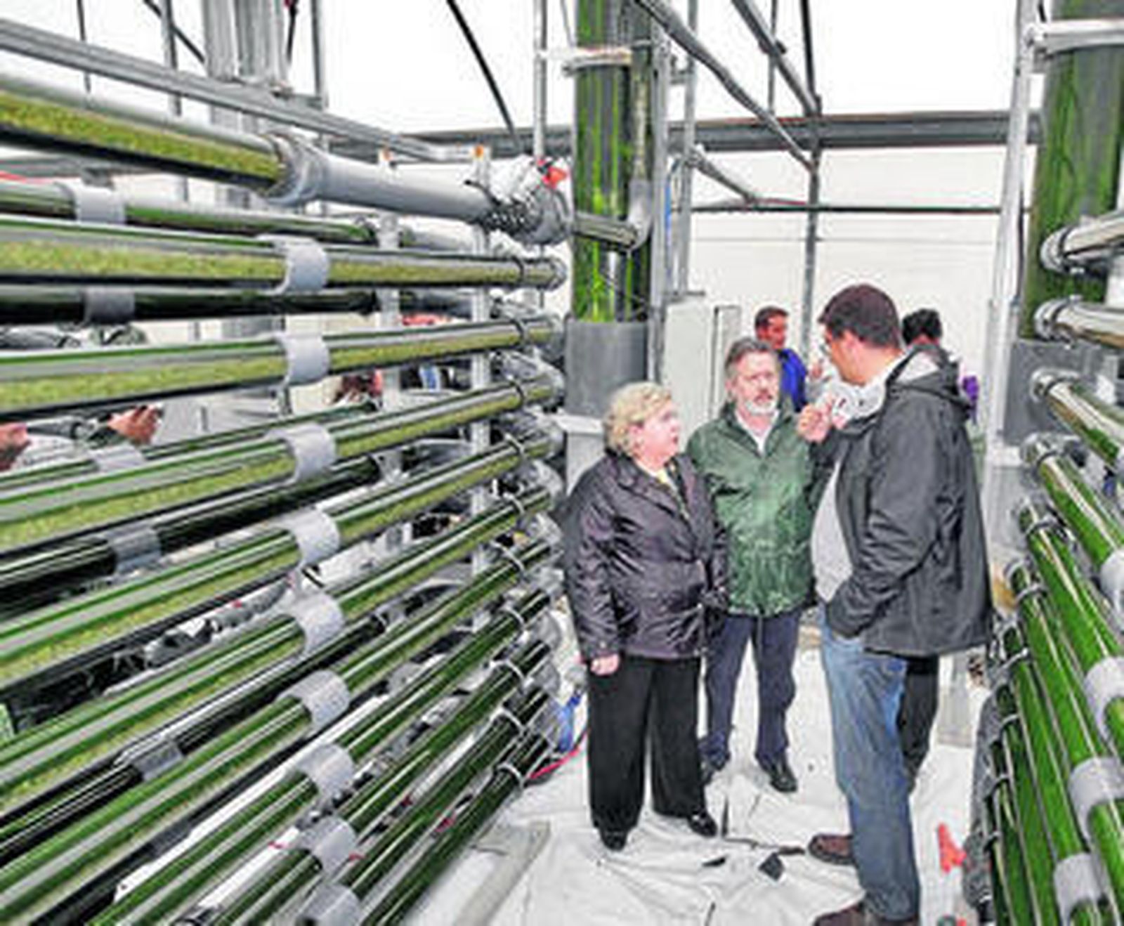 La consejera visita la nave de la Estación Experimental de Cajamar donde se ensaya para la producción de microalgas para alimentación y nutracéticos.