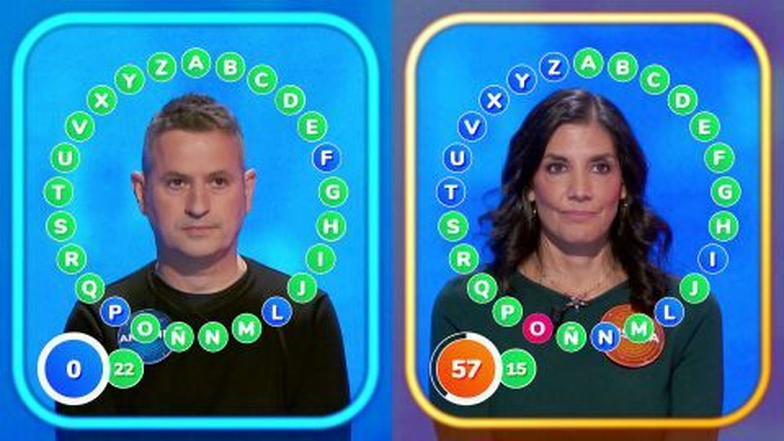 Antonio Ruiz y Susana García en el duelo de este lunes en 'Pasapalabra'