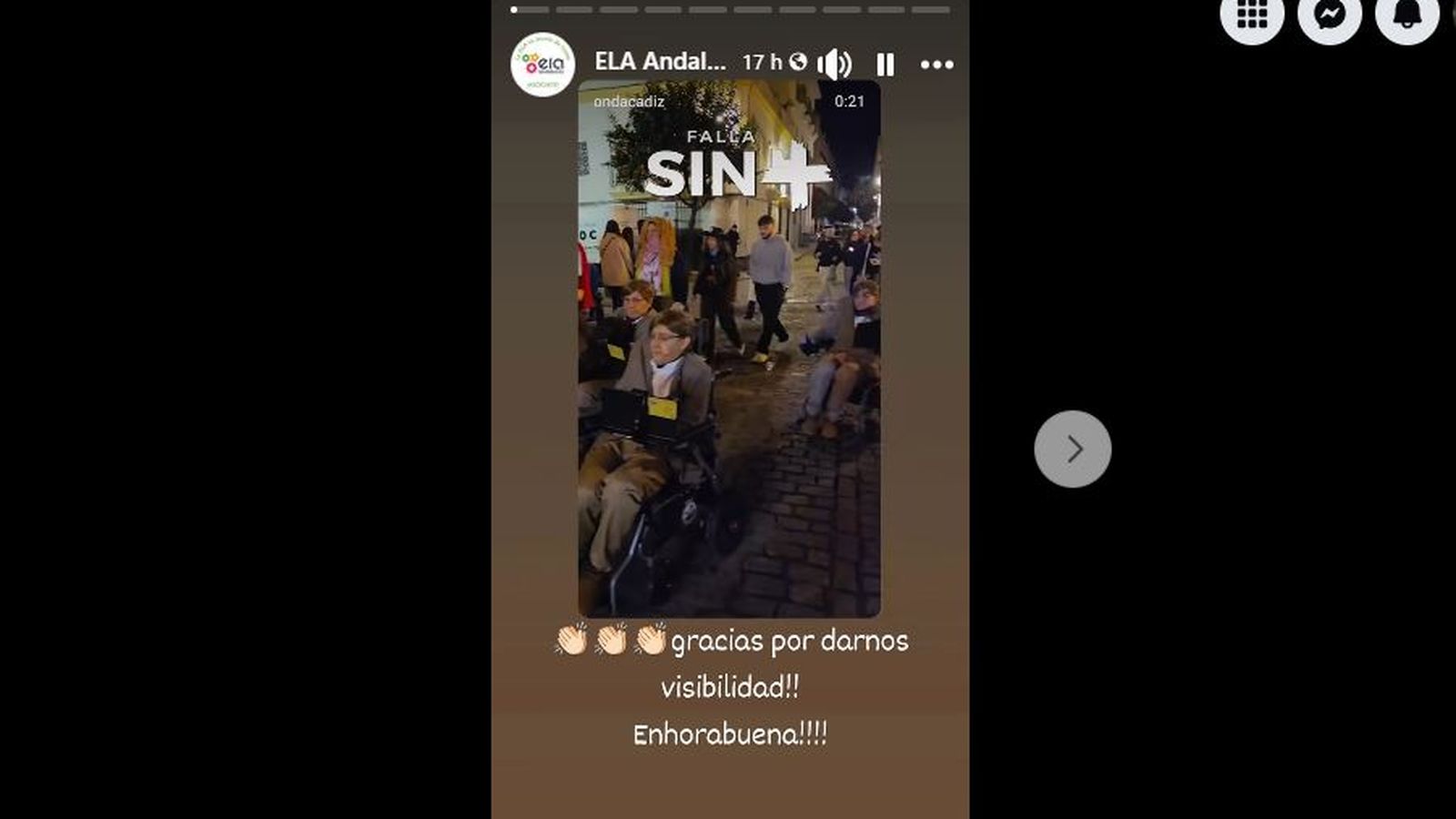 Los mensajes de agradecimiento de la asociación ELA Andalucía en su perfil de Facebook.