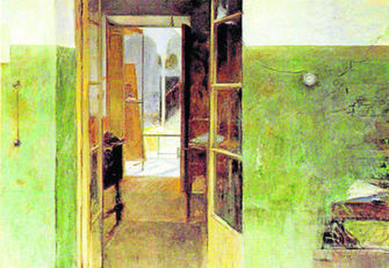 'Los dos patios y la oficina' de Sáenz. Abajo, el pintor entre Gutiérrez Limones, Ana Cuesta y González-Camaño en el Museo de Alcalá.