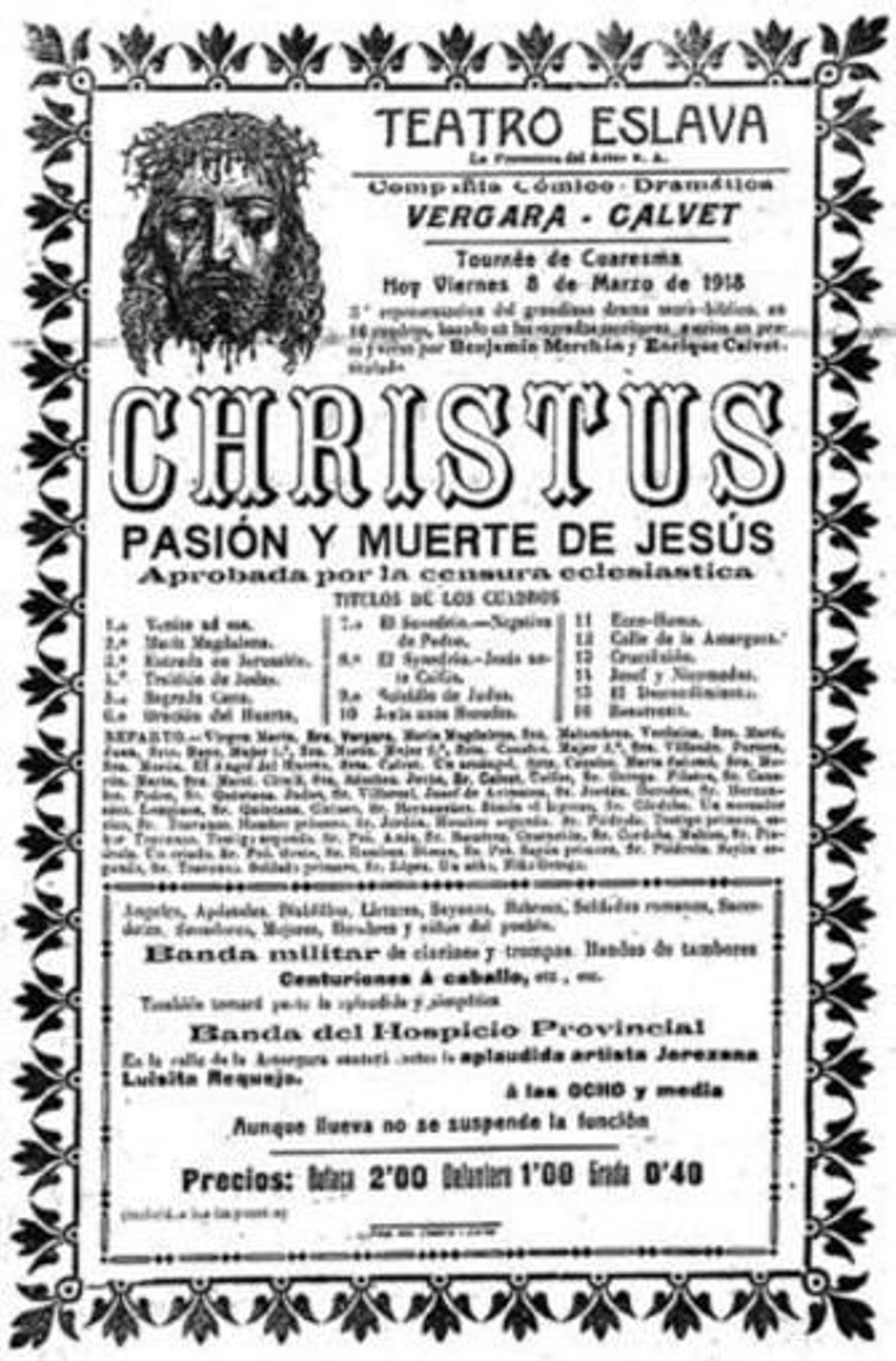 El drama de la pasión y muerte de Jesús, en el Teatro Eslava