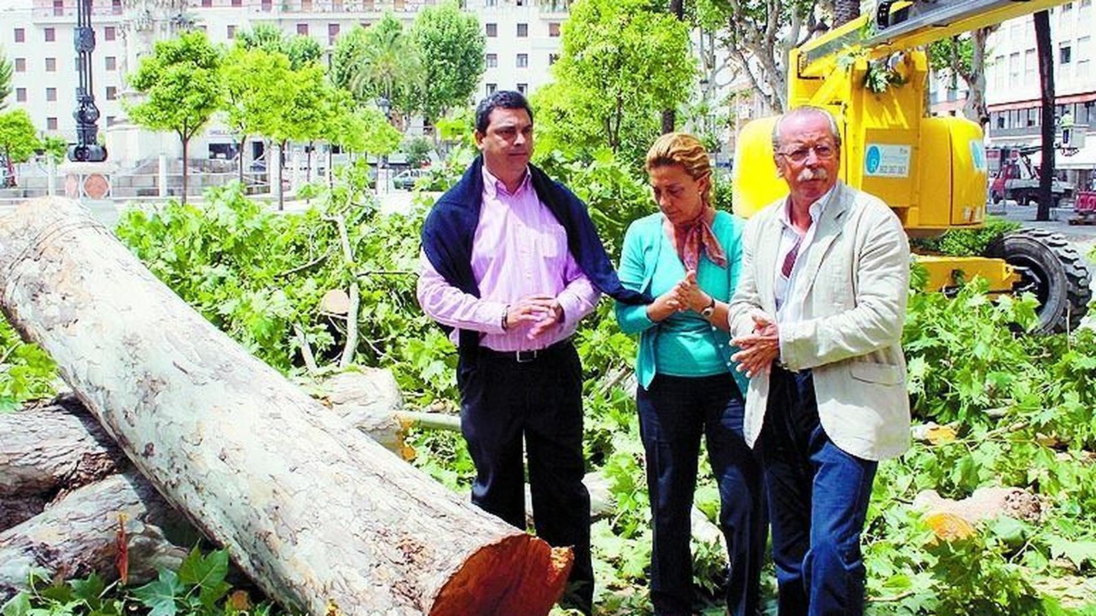 Ediles del PP en mayo de 2006 junto a los árboles talados en Plaza Nueva.