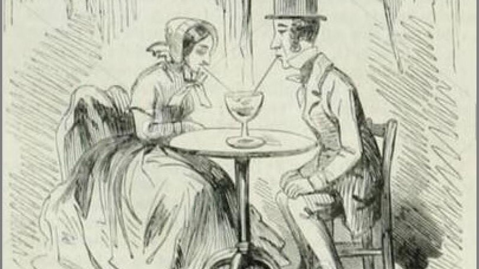 Pareja compartiendo un sherry-cobbler, siglo XIX.