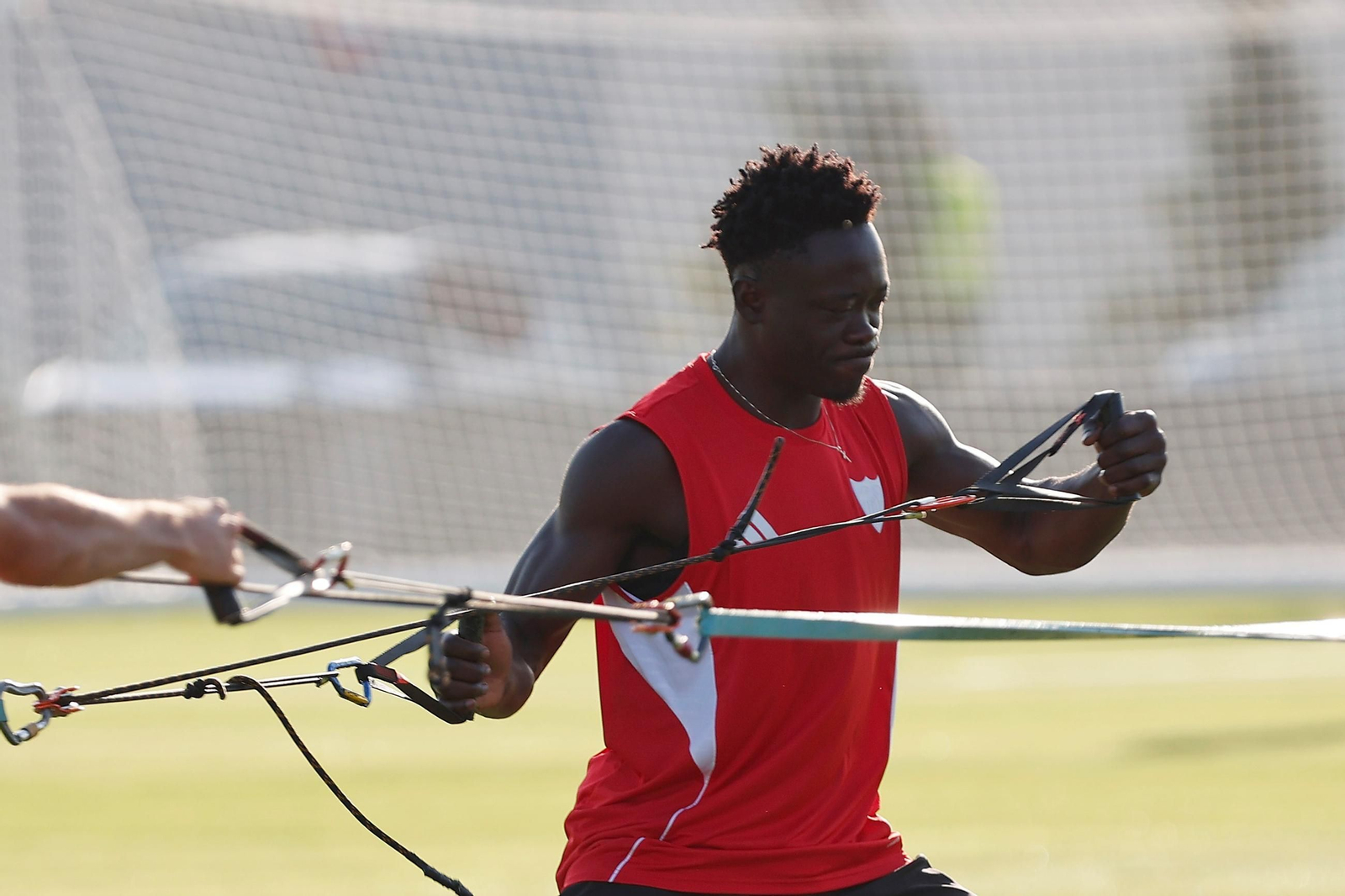 Akor Adams, durante un entrenamiento reciente en el Sevilla.