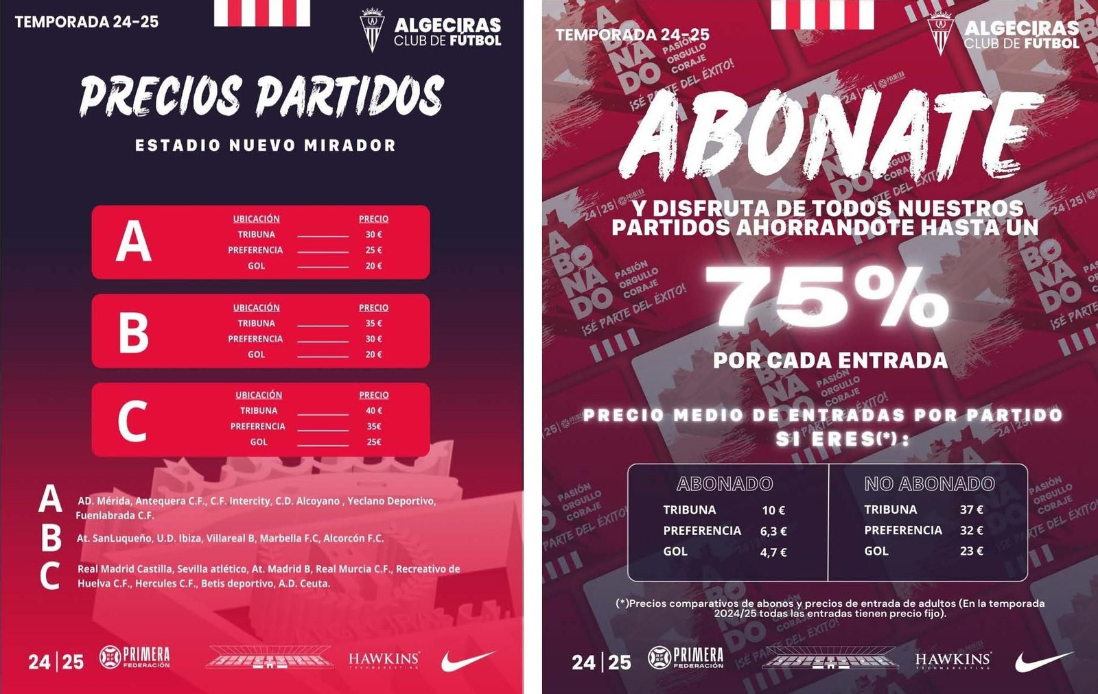 Comparativa precios por partido y abonos del Algeciras CF