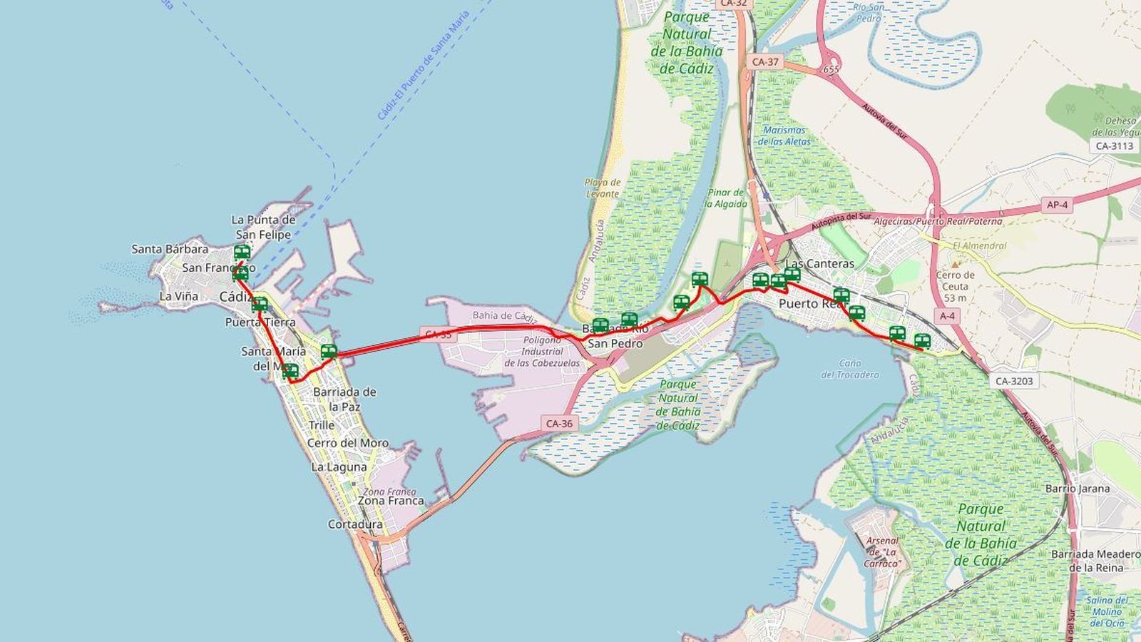 Mapa de la nueva línea de autobús del Consordio