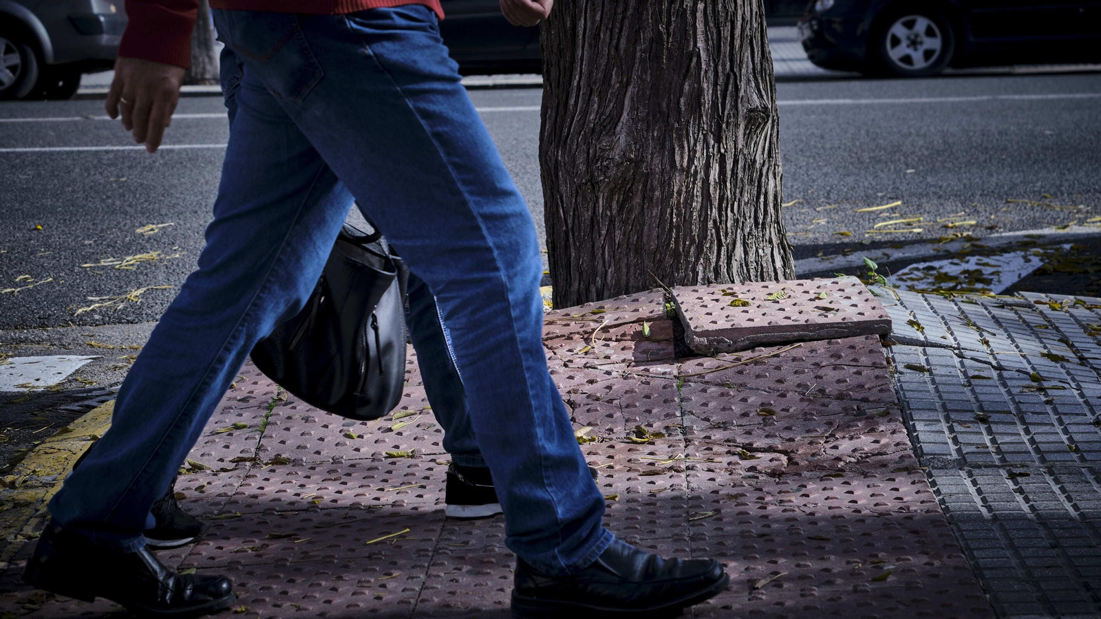 Losas y alcorque deteriorado en el acerado frente al colegio Las Esclavas.