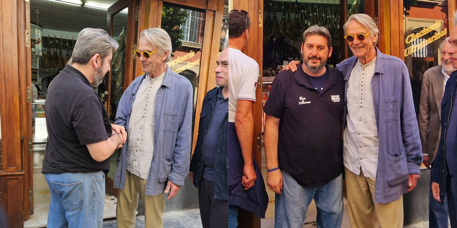 Jeremy Irons y Emilio, el camarero de Casa Moreno, en Sevilla