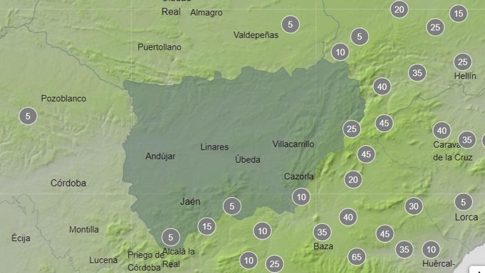 Probabilidad de tormentas para el martes entre las 12.00 y las 18.00 horas, según la AEMET.