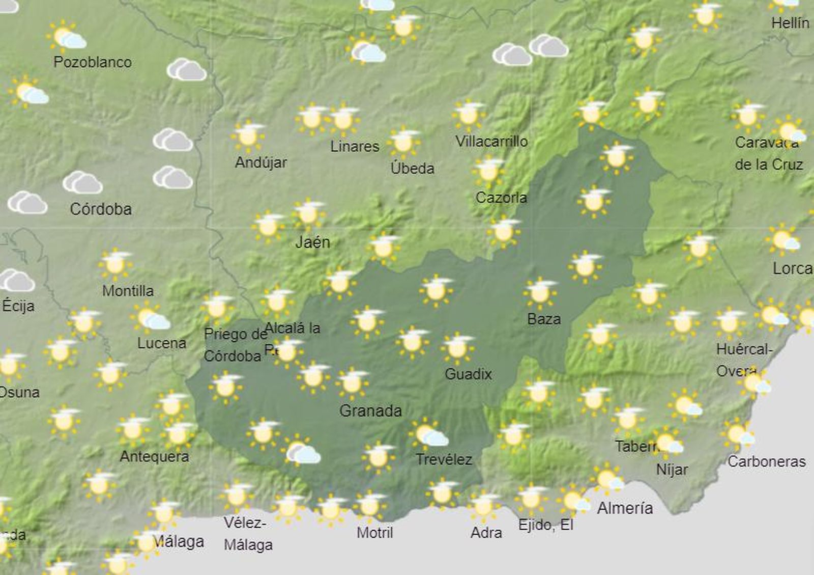 Tiempo en Granada |  La entrada de la nueva borrasca continuará dejando precipitaciones fuertes en Andalucía