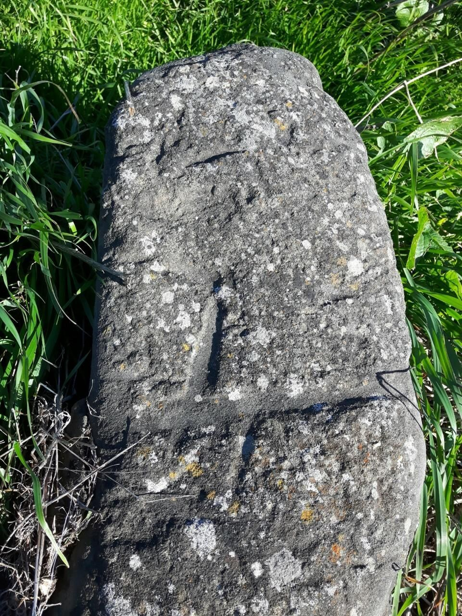 Cabecera de menhir decorado.