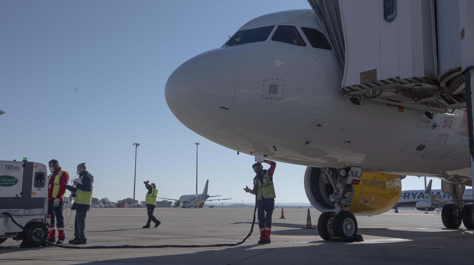 Llegada del primer vuelo verde de Vueling que hará la ruta Barcelona-Sevilla