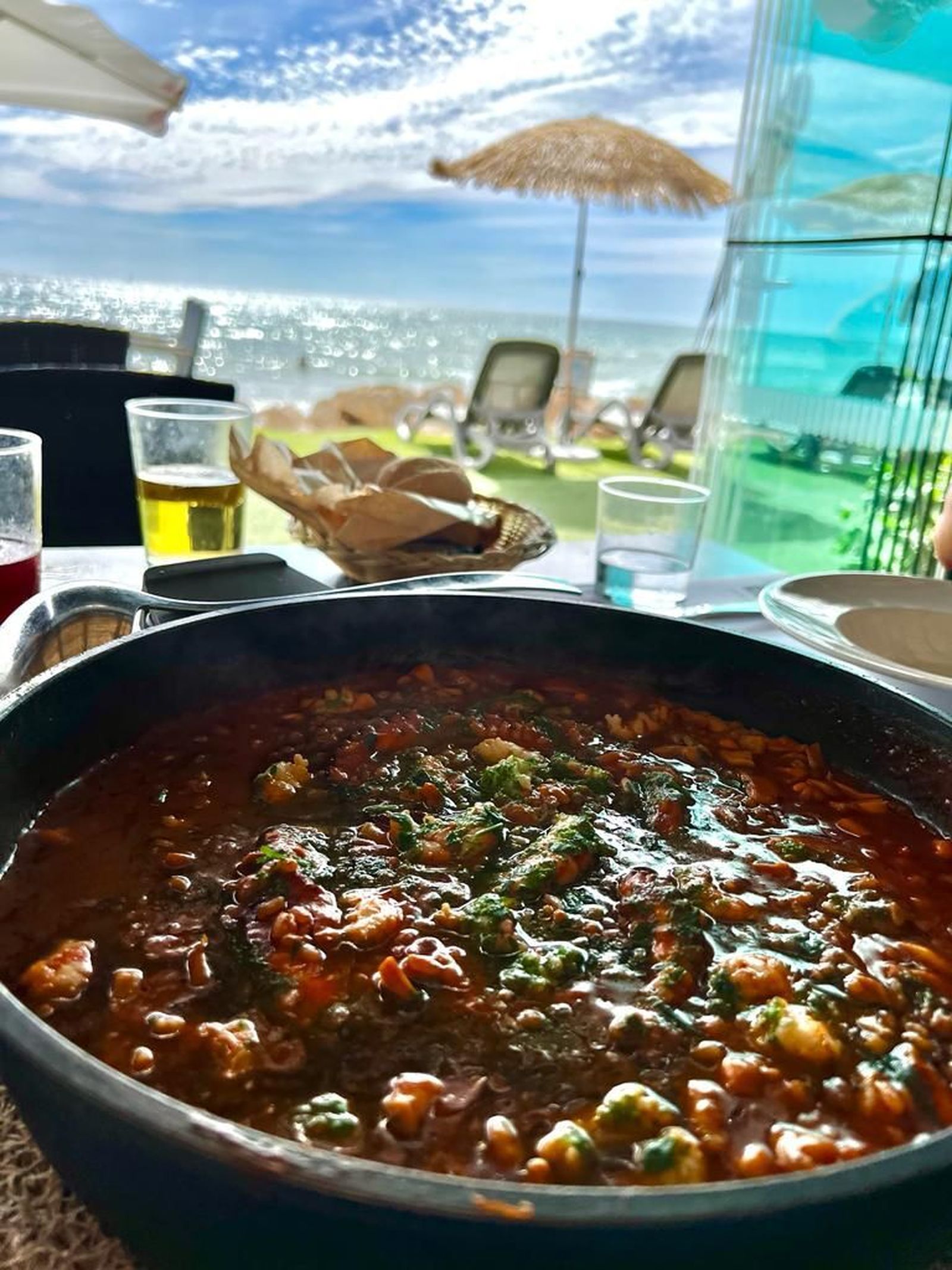 Arroz meloso con pulpo y gambas de Tulúm, en Chipiona.