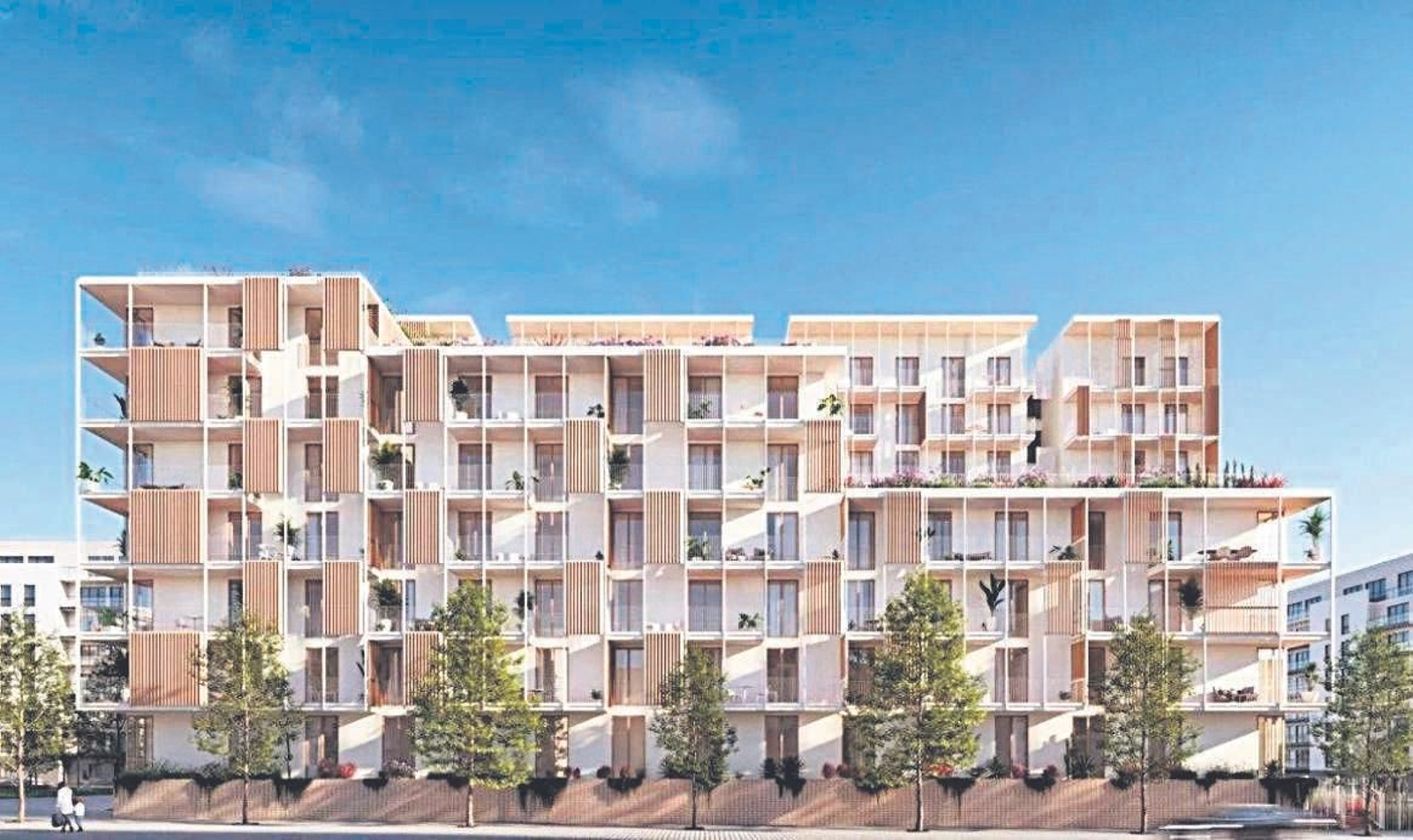 ‘Render’ de la fachada de las VPO del nuevo barrio de la Cruz del Campo.